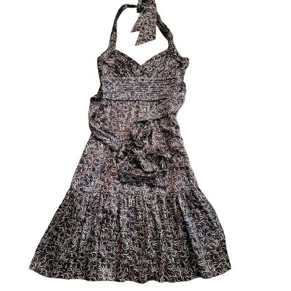 BCBG Maxazria Brown‎ Silk Halter Dress Mini X-Small Sexy Night Out